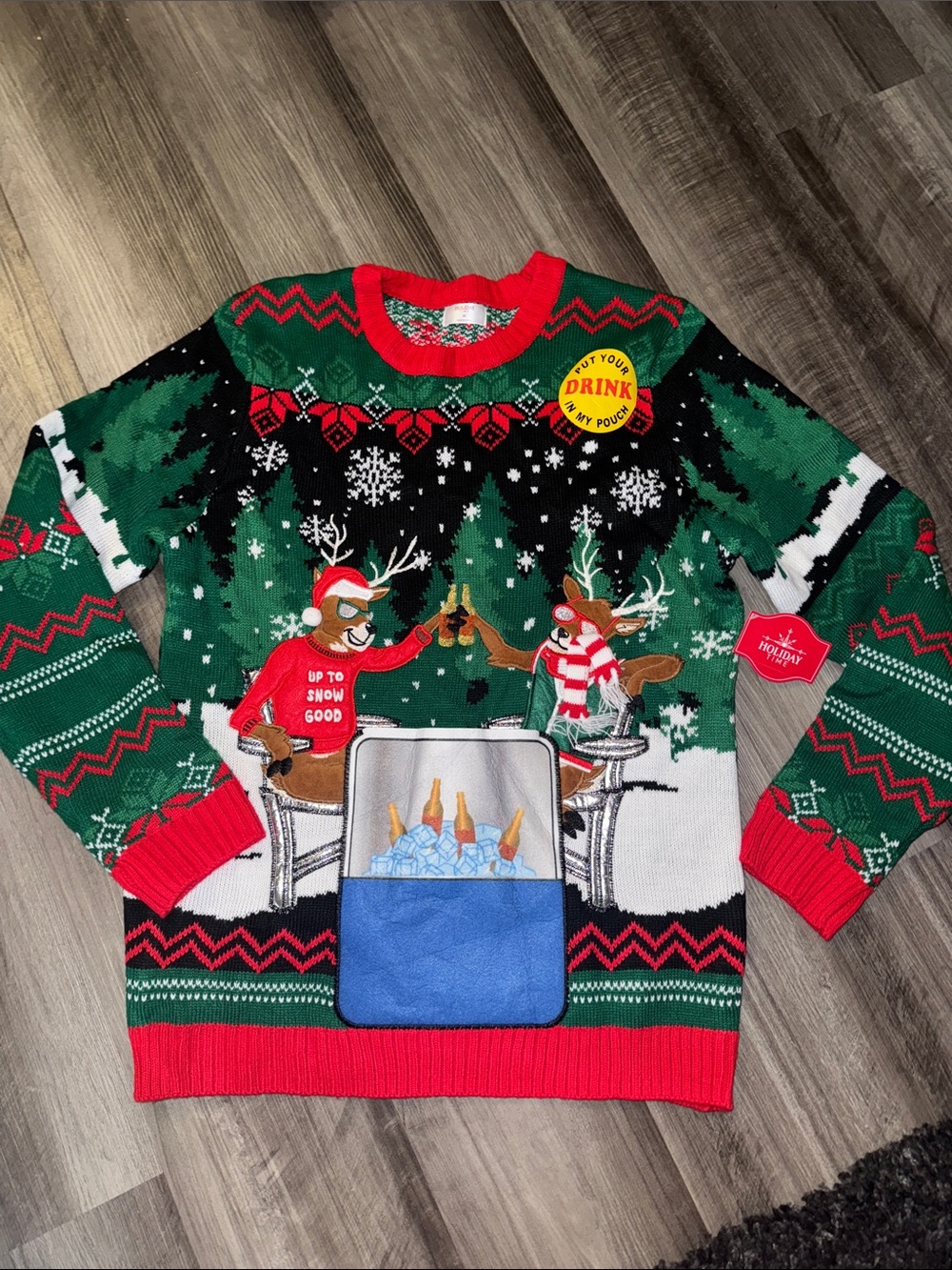 Holiday Time Men’s Sweater Holiday party Medium Put Your Drink In My Pouch Ugly